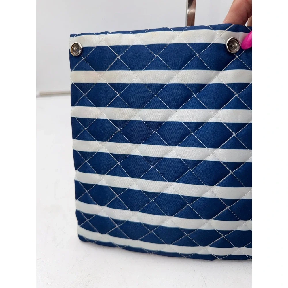 Scout Quilted Zipper Pouch Navy Blue White Nautical Stripe D-Ring Accessory Bag